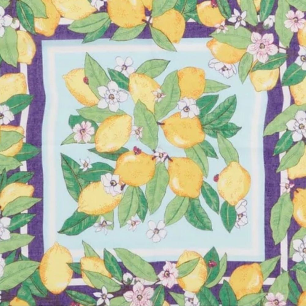 Vera Bradley Lemon Grove Blue Yellow Green Purple White Blossoms Fringe Scarf - Picture 6 of 13